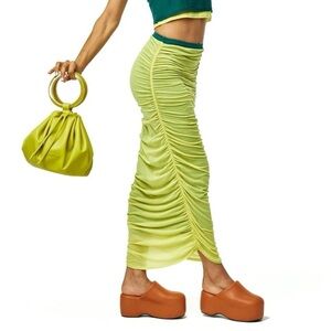 NWT Lime Green Mesh Ruched Skirt